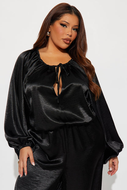 Irene Satin Balloon Jumpsuit - Black