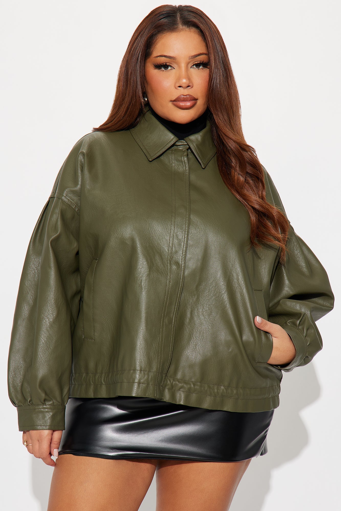On The Move Faux Leather Jacket - Olive