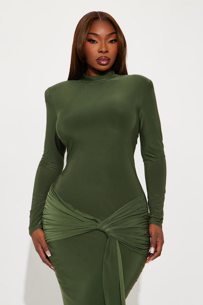 All Glammed Up Draped Maxi Dress - Olive