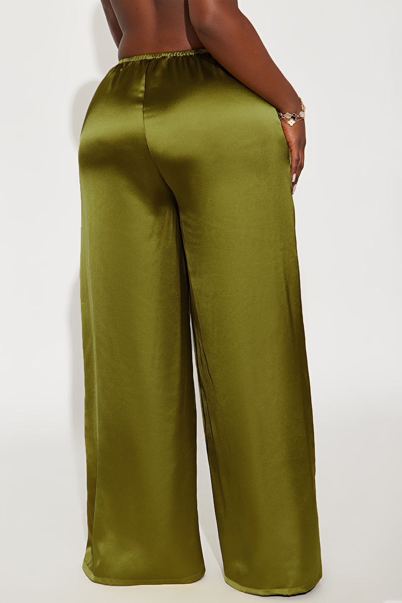 Shine On Satin Wide Leg Pant 32″ - Chartreuse