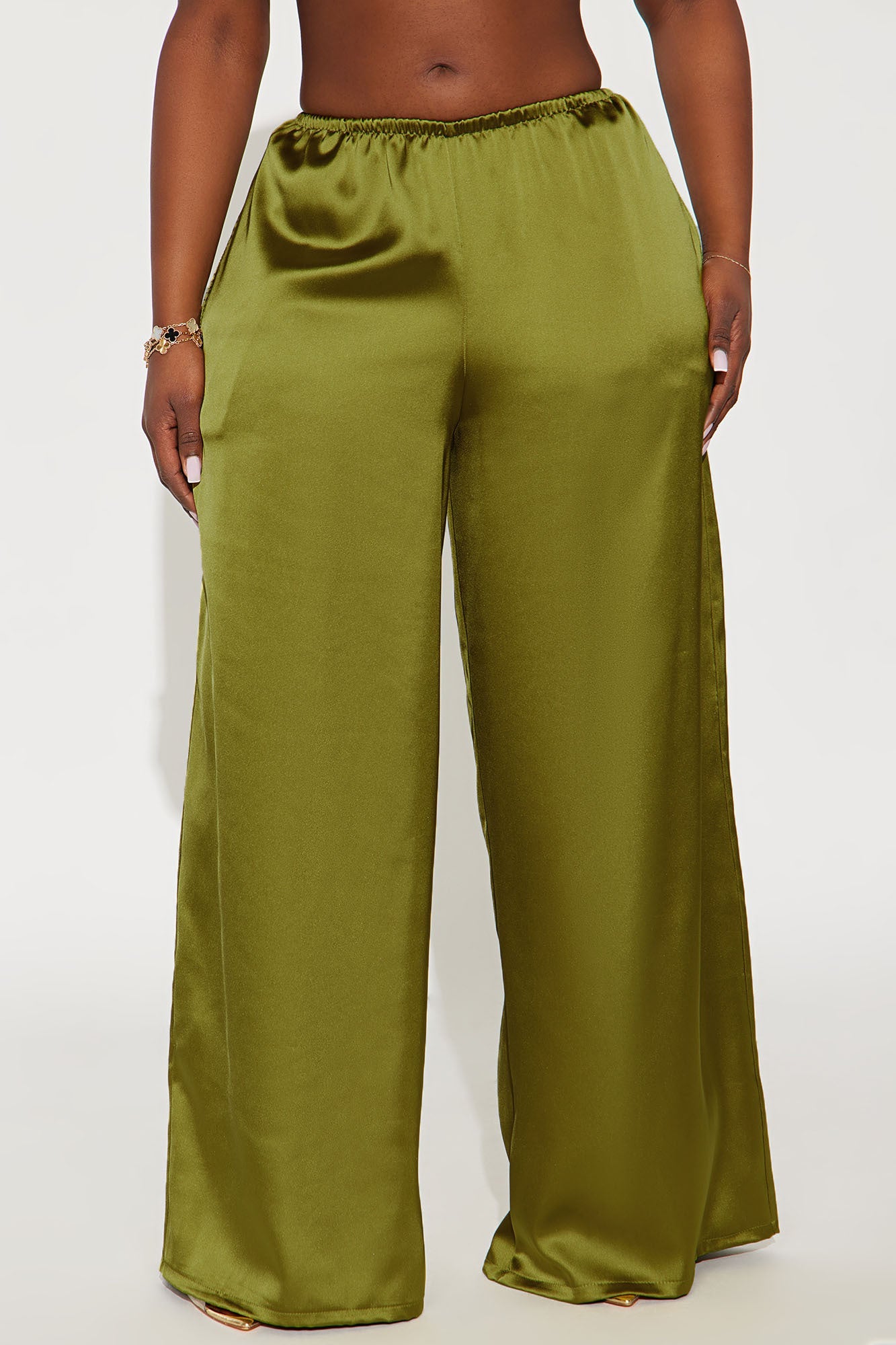 Shine On Satin Wide Leg Pant 32″ - Chartreuse