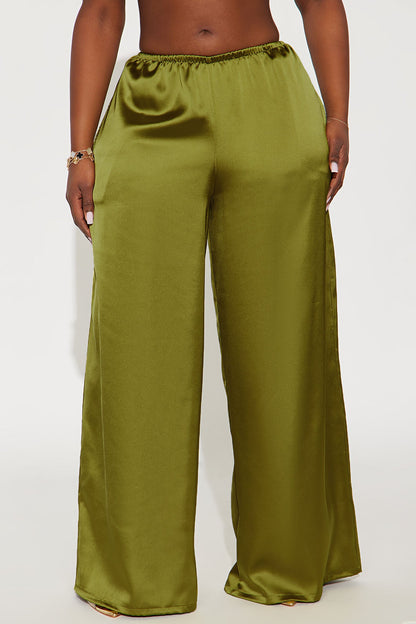 Shine On Satin Wide Leg Pant 32″ - Chartreuse
