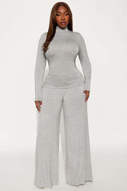 Keep It Simple High Neck Pant Set - Grey