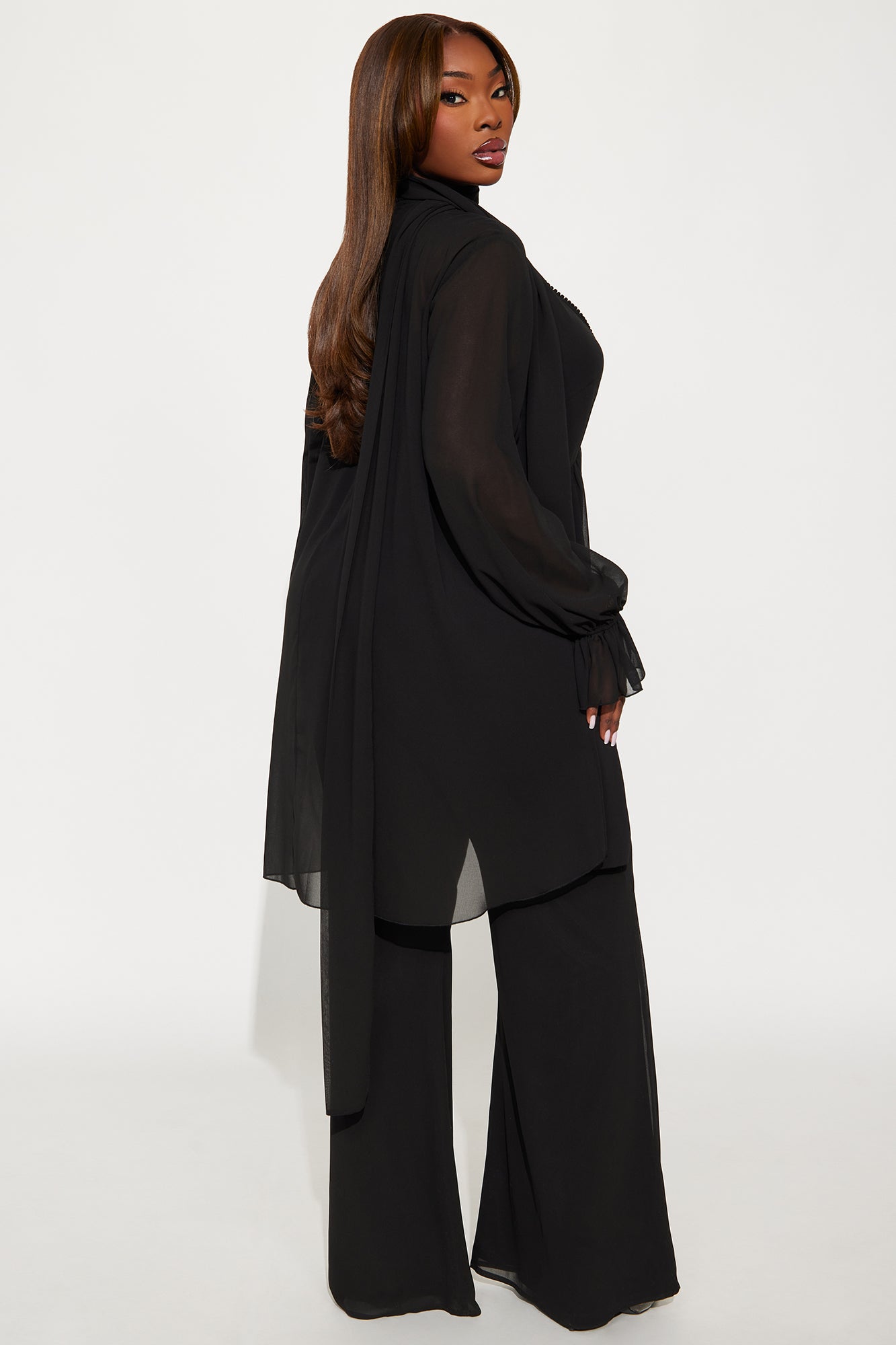 Karina Flowy Chiffon Wide Leg Pant Set - Black