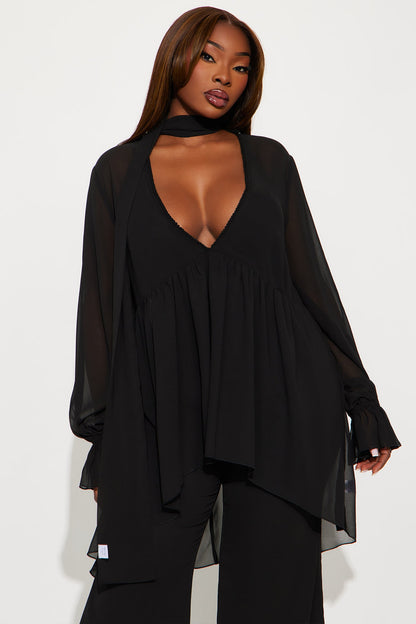 Karina Flowy Chiffon Wide Leg Pant Set - Black