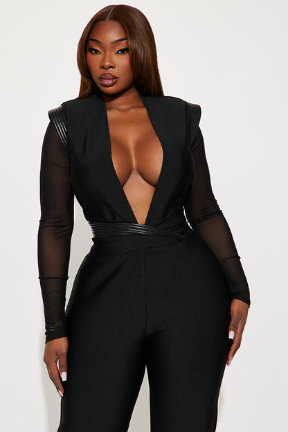 Bold Move Plunge Bandage Jumpsuit - Black