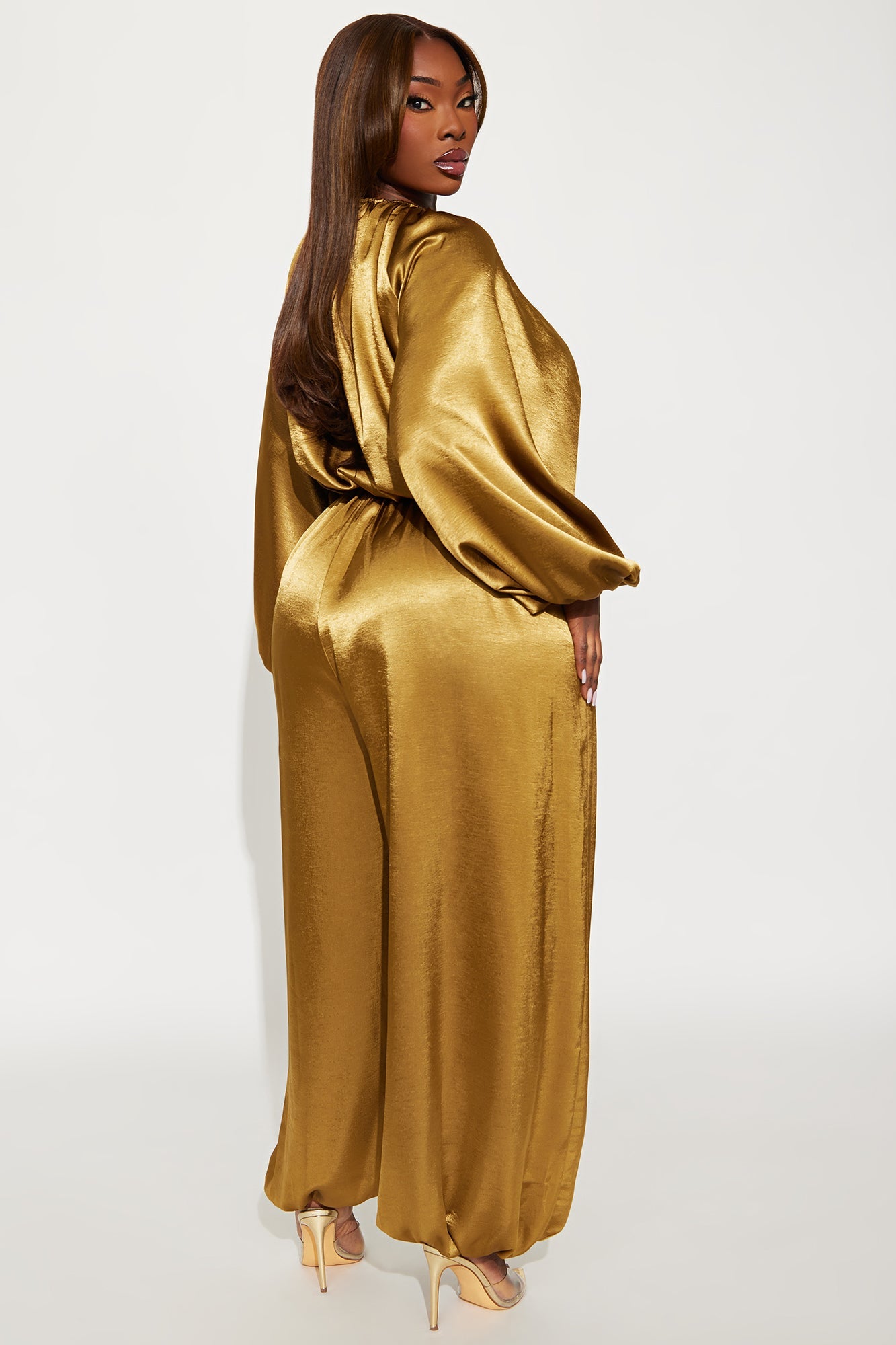 Irene Satin Balloon Jumpsuit - Olive