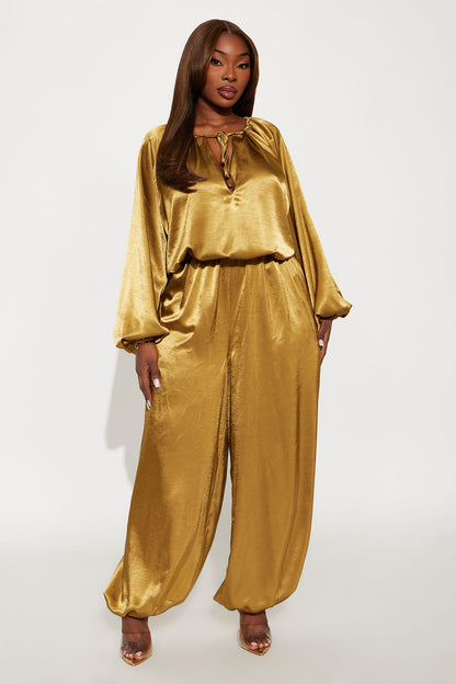 Irene Satin Balloon Jumpsuit - Olive