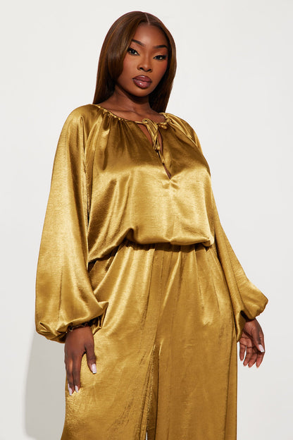 Irene Satin Balloon Jumpsuit - Olive