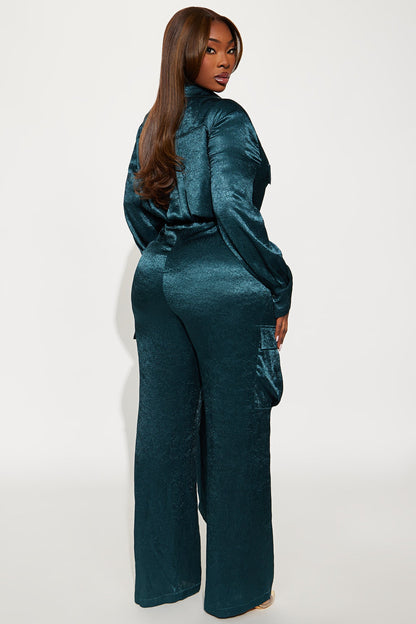 Myla Satin Cargo Jumpsuit - Teal