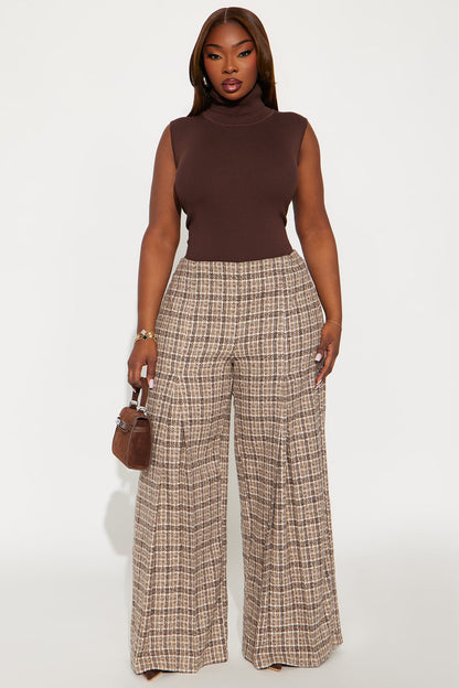Nayeli High RiseWide Leg Plaid Pant 33 - Brown/combo