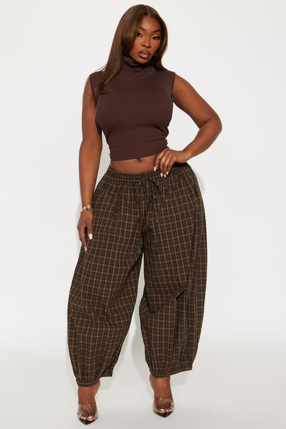 Jolene Plaid Barrel Pant - Chocolate