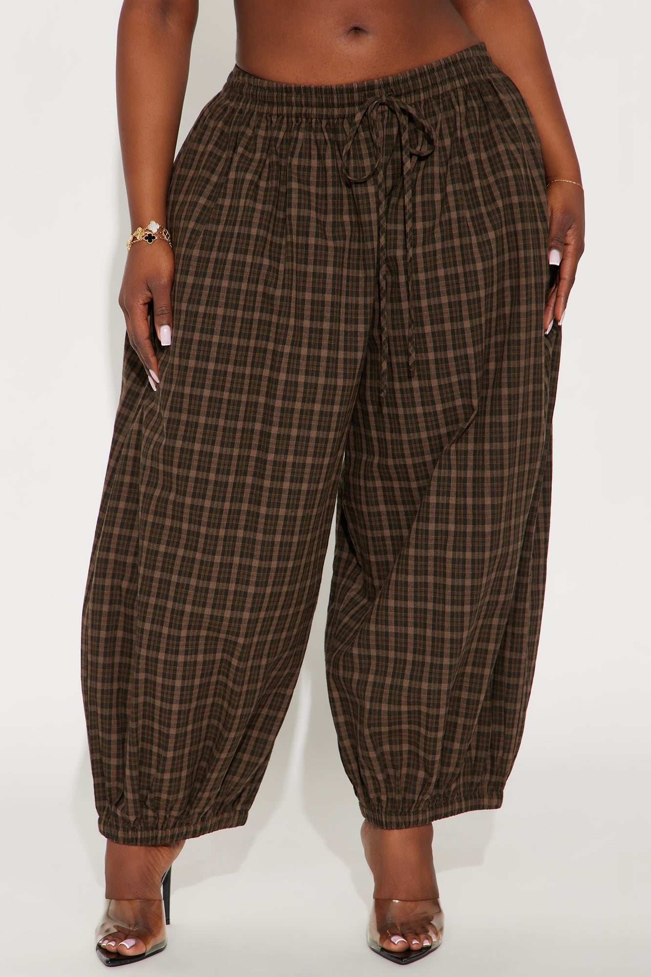 Jolene Plaid Barrel Pant - Chocolate