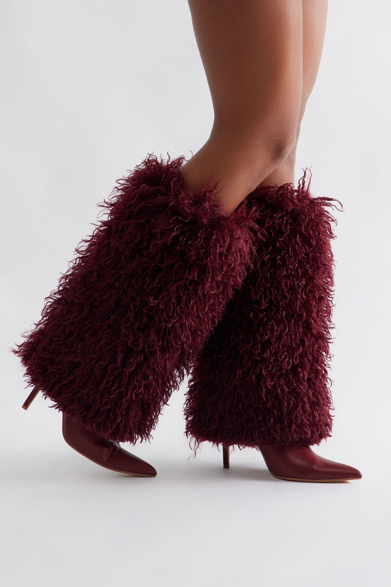 Ames Faux Fur Overlay Boots - Burgundy