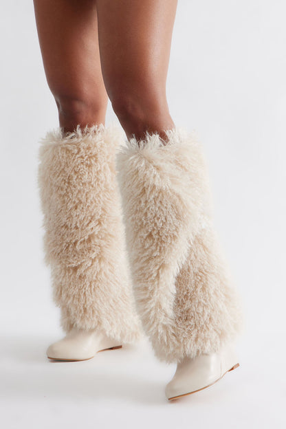 Mio Faux Fur Overlay Boots - Beige