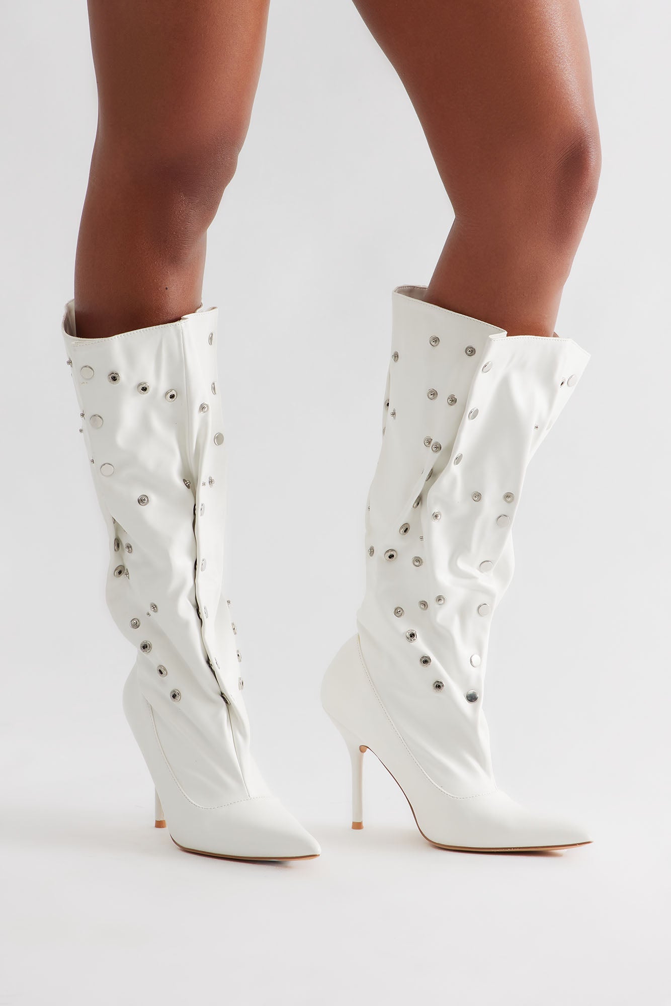 Trigger Grommet Stiletto Boots - White