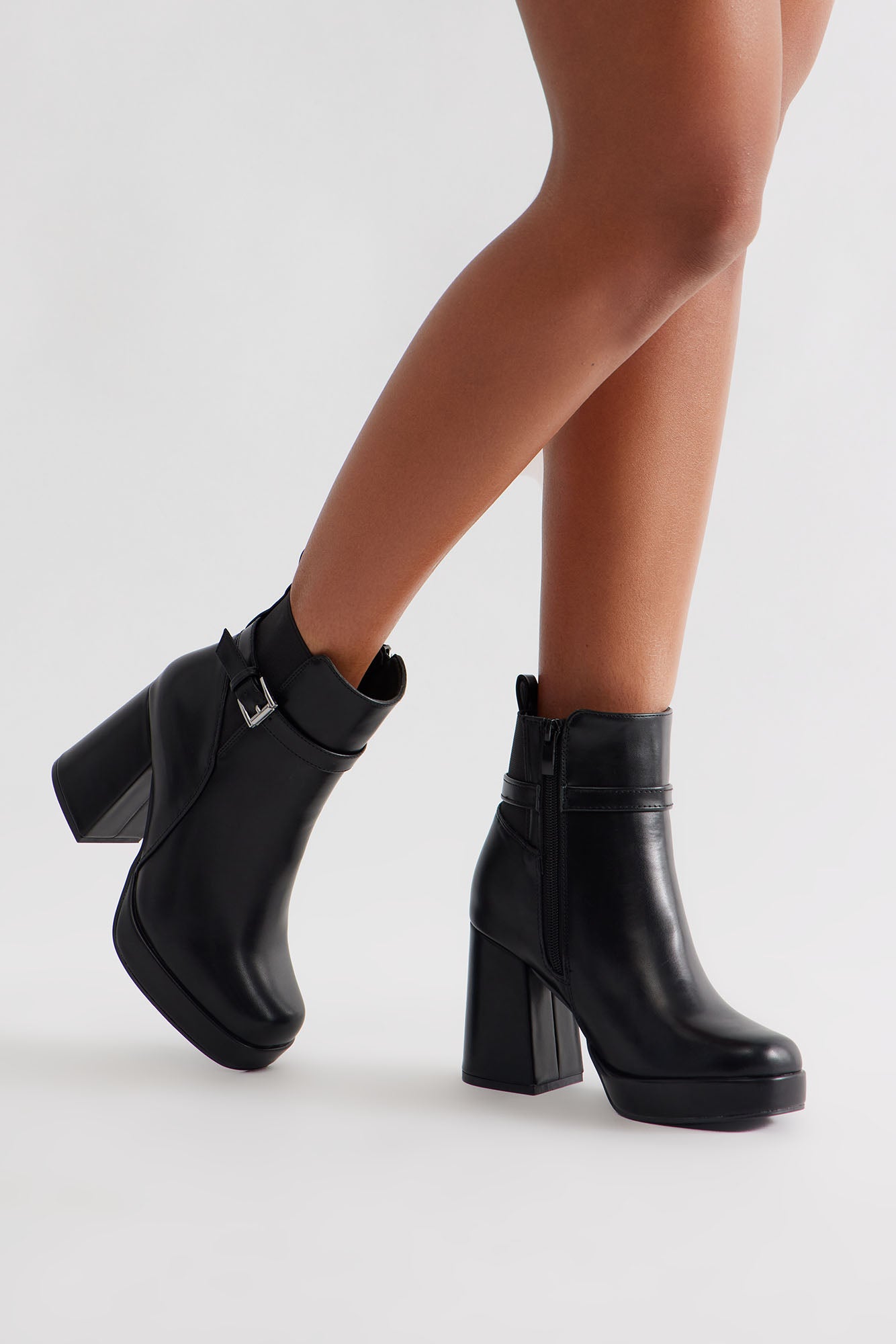 Ryla Buckle Platform Booties - Black