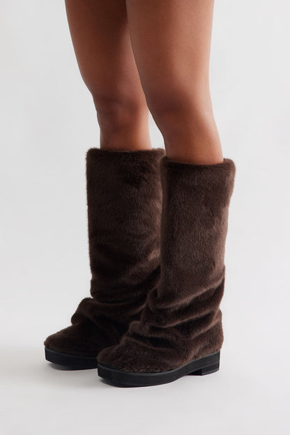 Burley Faux Fur Boots - Chocolate