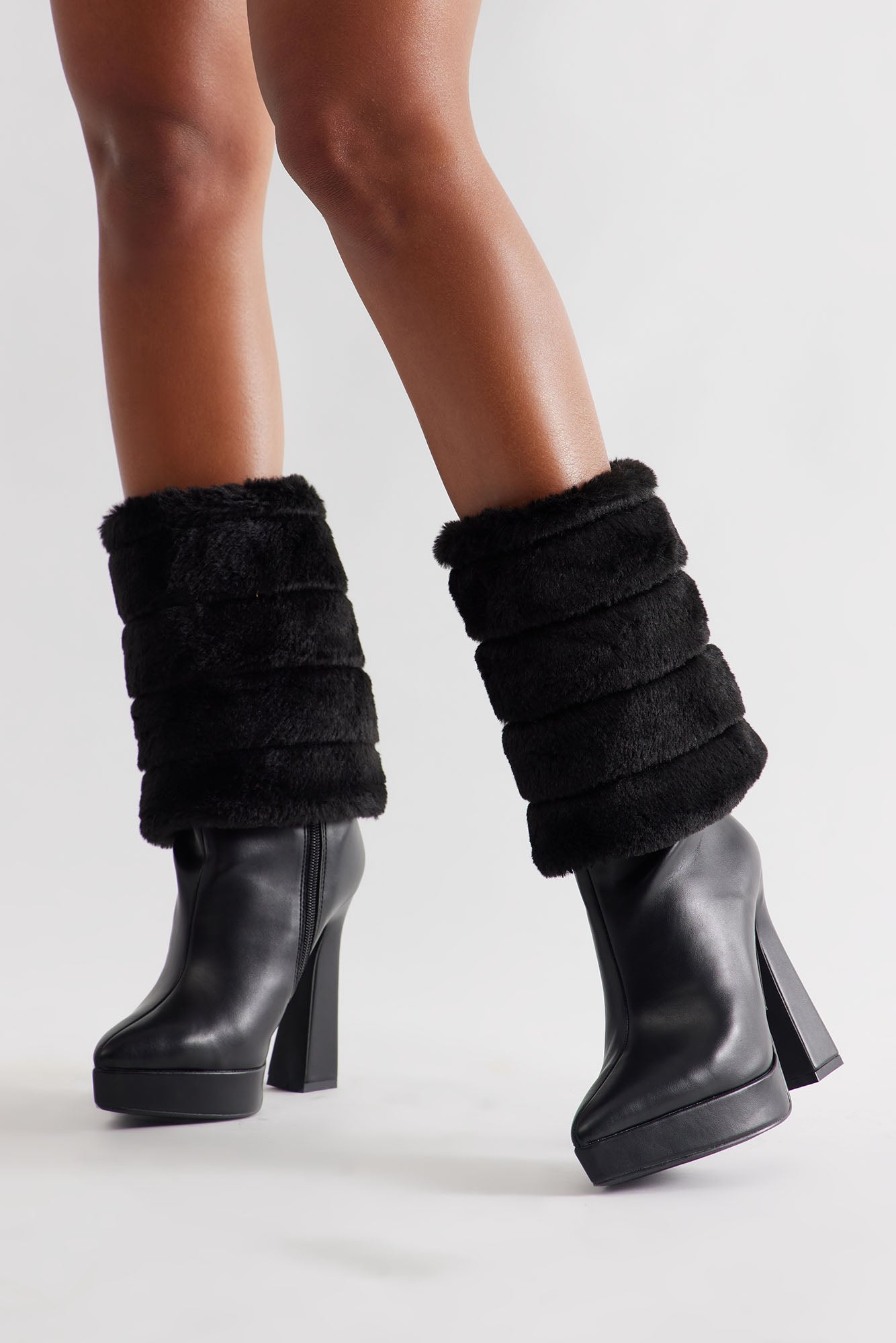 Freezy Faux Fur Overlay Boots - Black