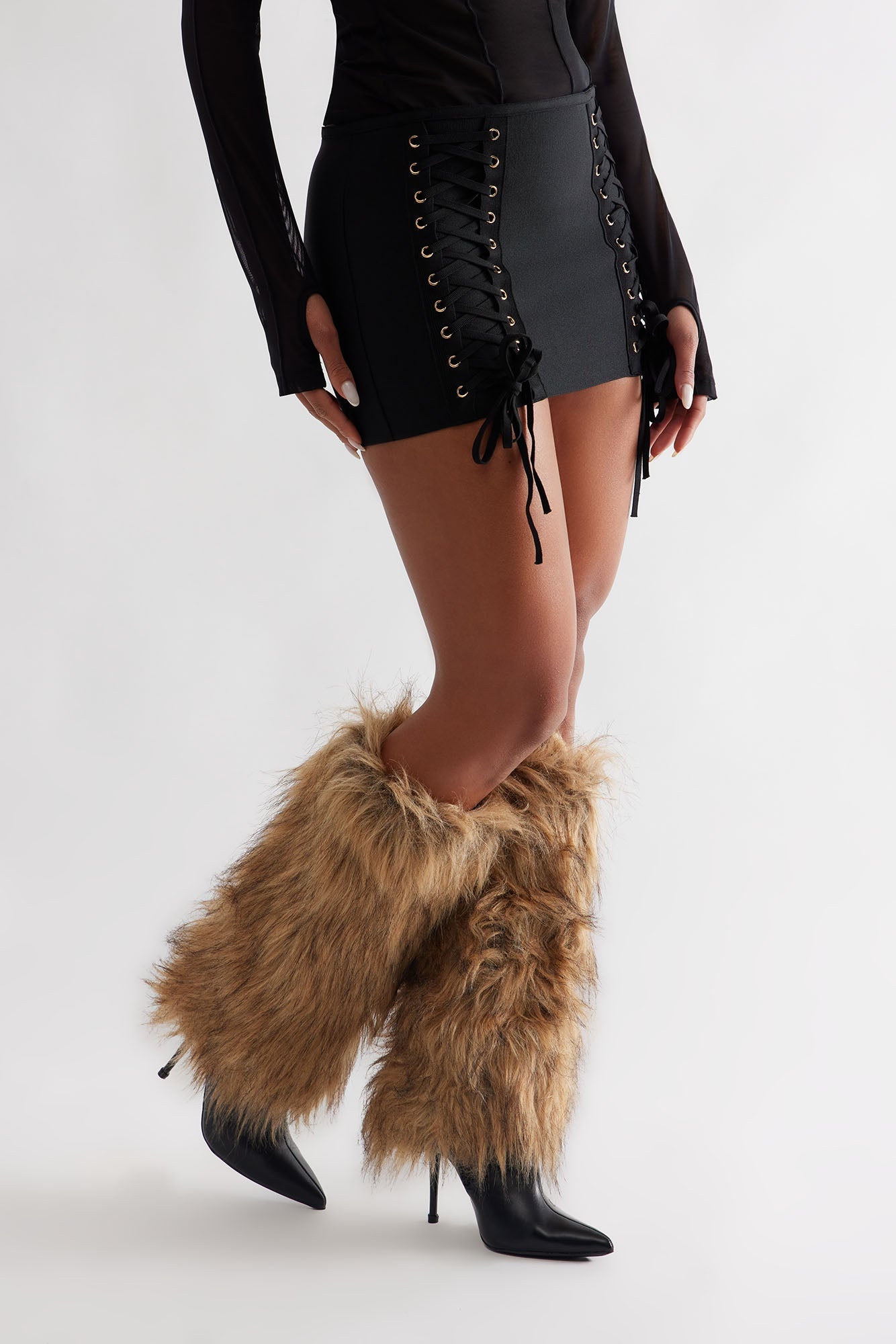Nidia Faux Fur Knee High Boots - Camel