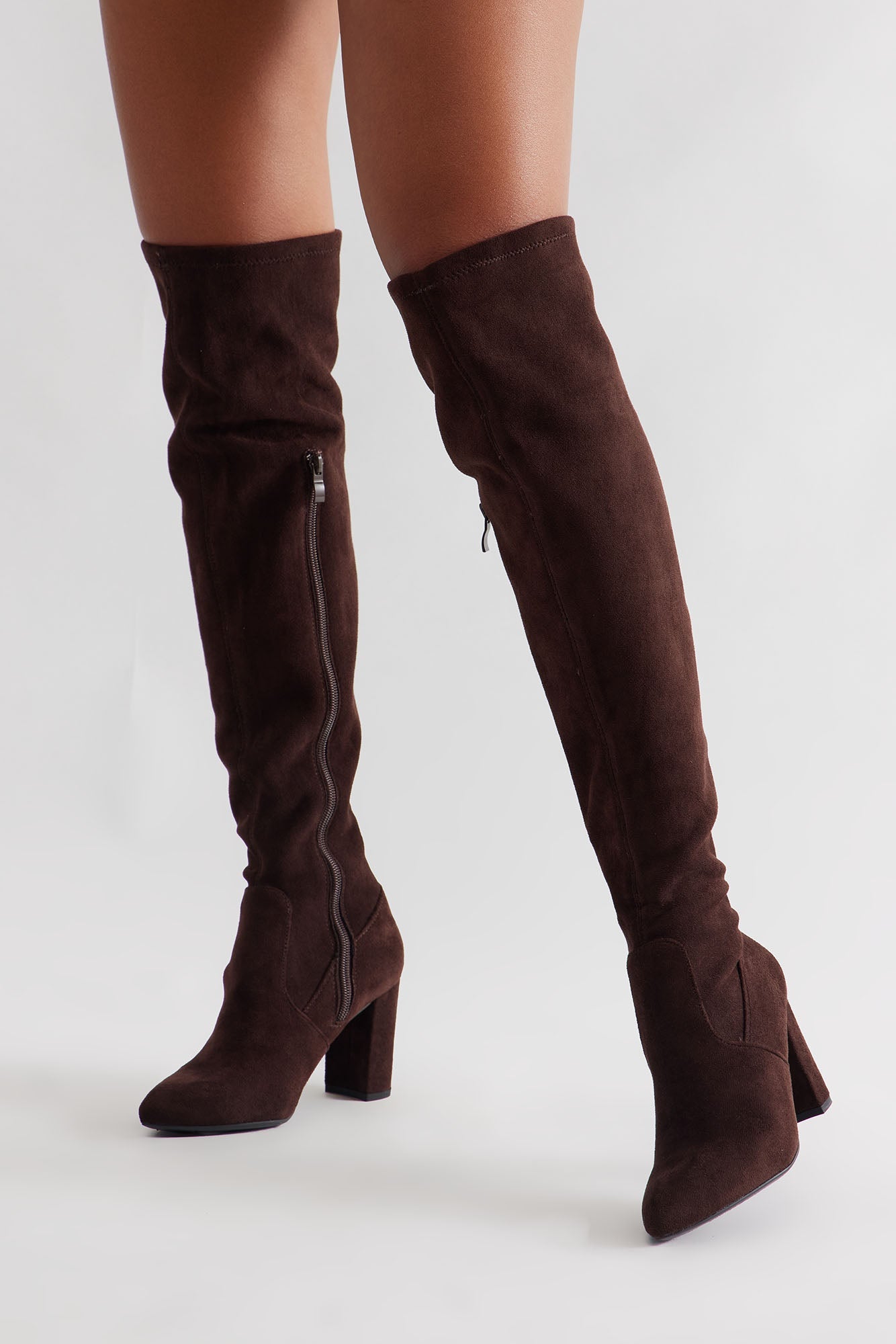 Adith Faux Suede Boots - Brown