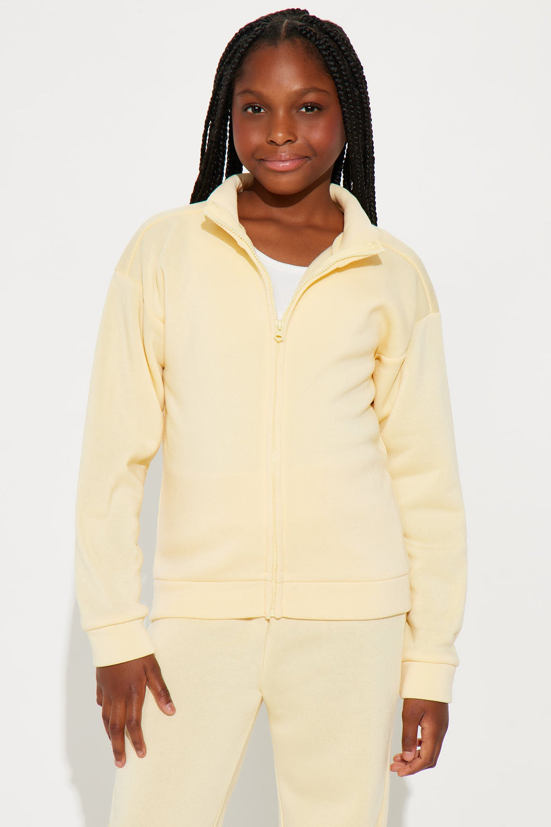 Mini Demi Zip Up Fleece Pant Set - Butter Yellow