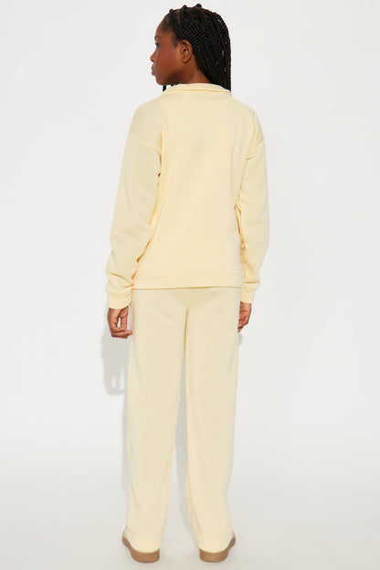 Mini Demi Zip Up Fleece Pant Set - Butter Yellow