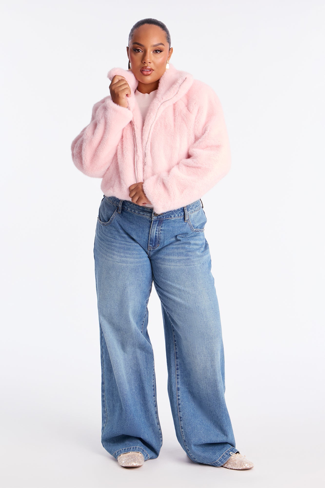 Taking Chances Cropped Faux Fur Coat - Pink