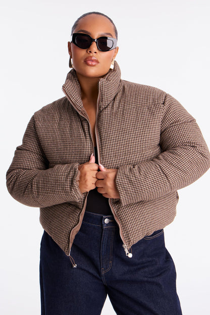 Brixley Glenn Plaid Puffer Jacket - Brown