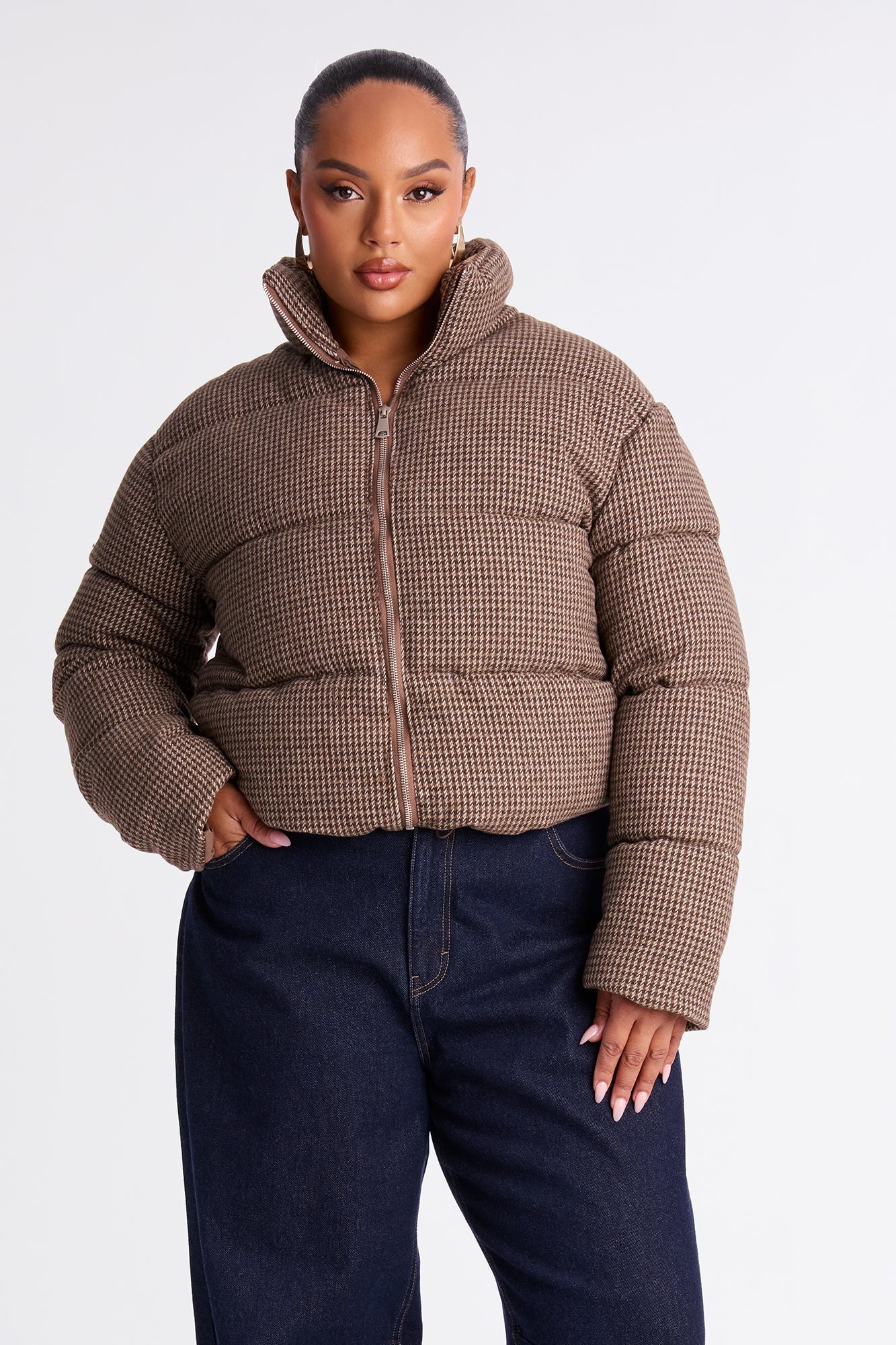 Brixley Glenn Plaid Puffer Jacket - Brown