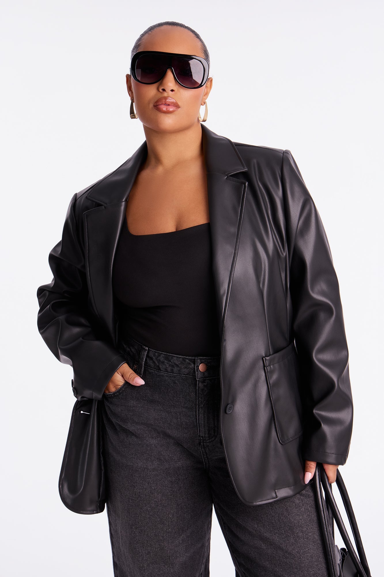 Understated Charm Faux Leather Blazer - Black