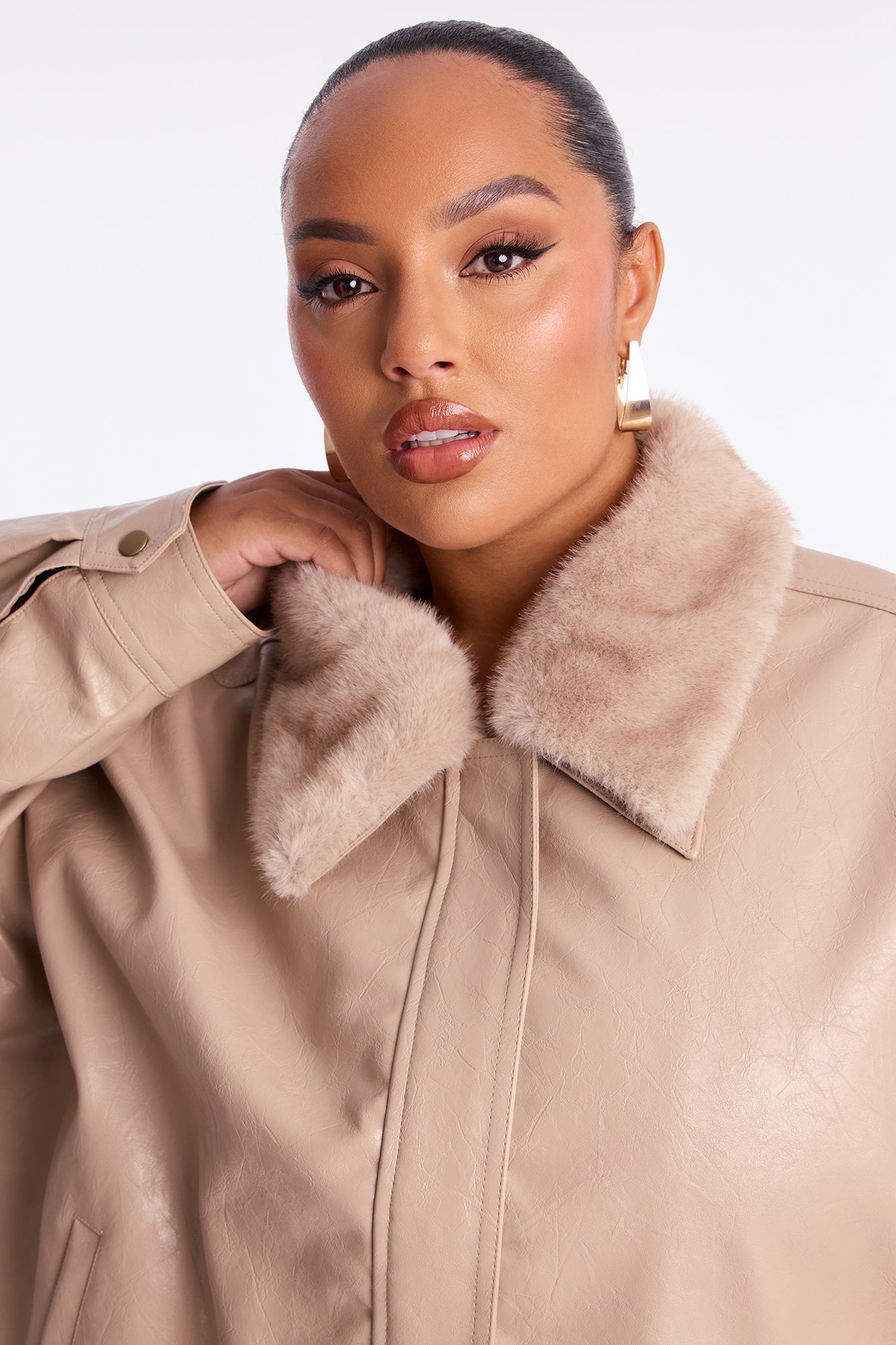 City Nights Faux Leather Bomber Jacket - Mocha