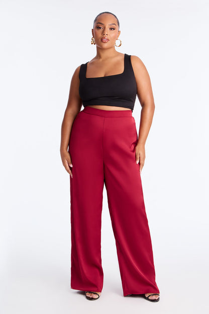 Claudia Satin Wide Leg Pant 32″ - Red
