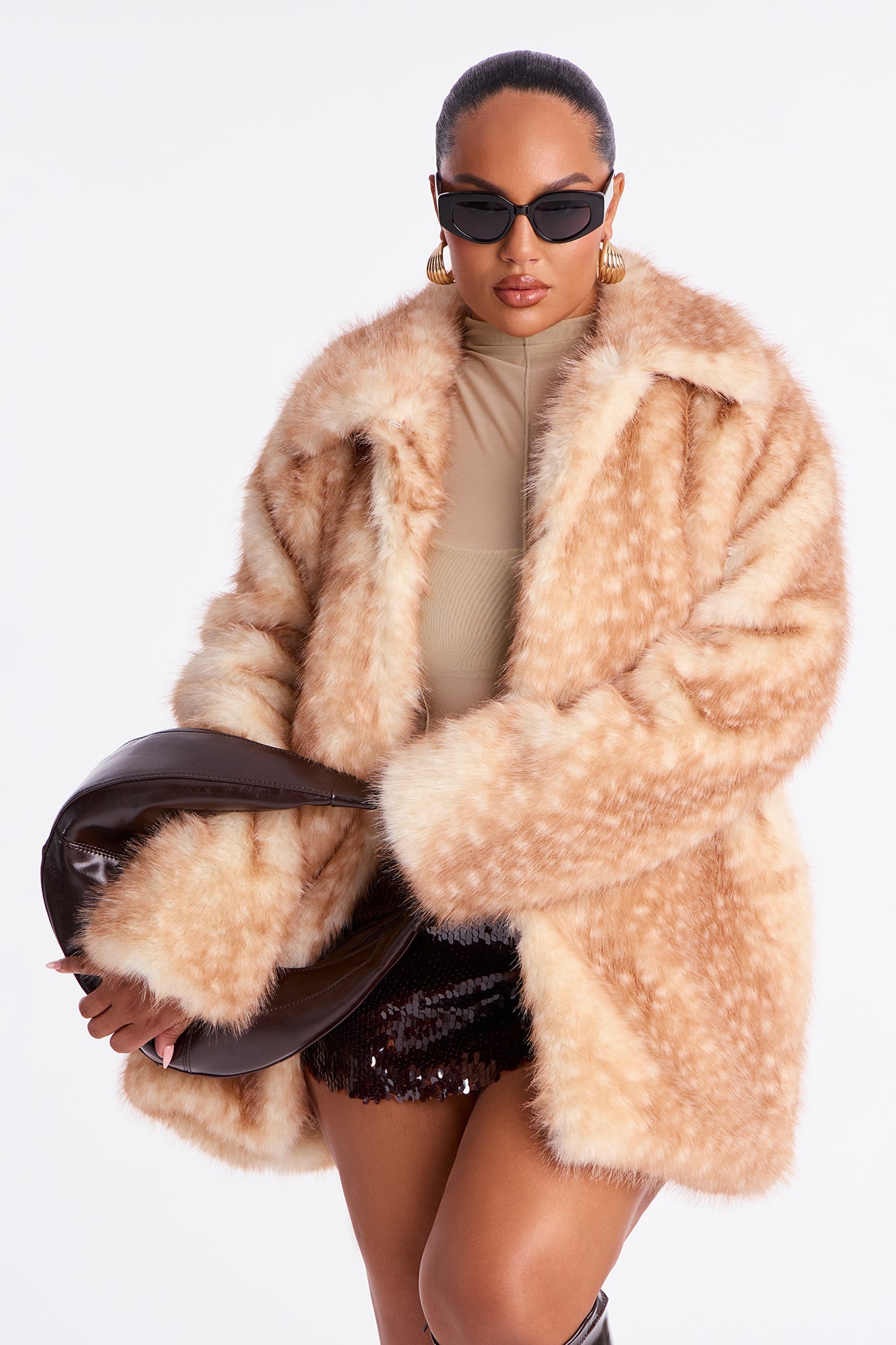 Dawn Animal Print Faux Fur Coat - Brown/combo