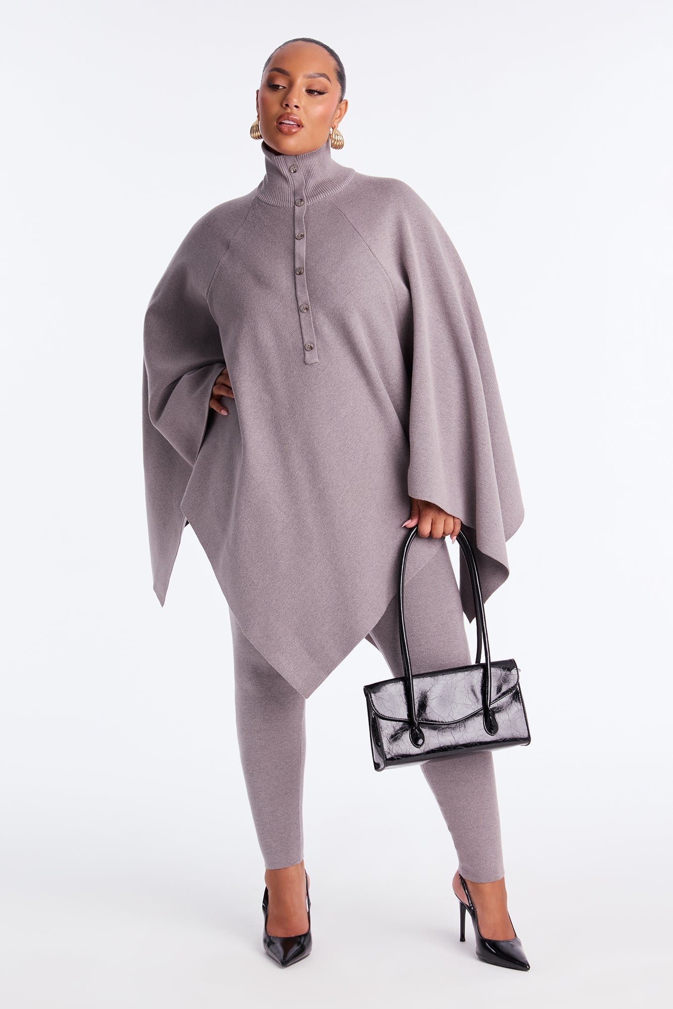 Weekend Rebel Poncho Sweater Pant Set - Heather Grey