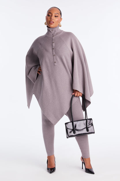 Weekend Rebel Poncho Sweater Pant Set - Heather Grey