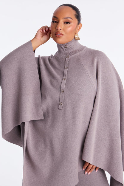 Weekend Rebel Poncho Sweater Pant Set - Heather Grey