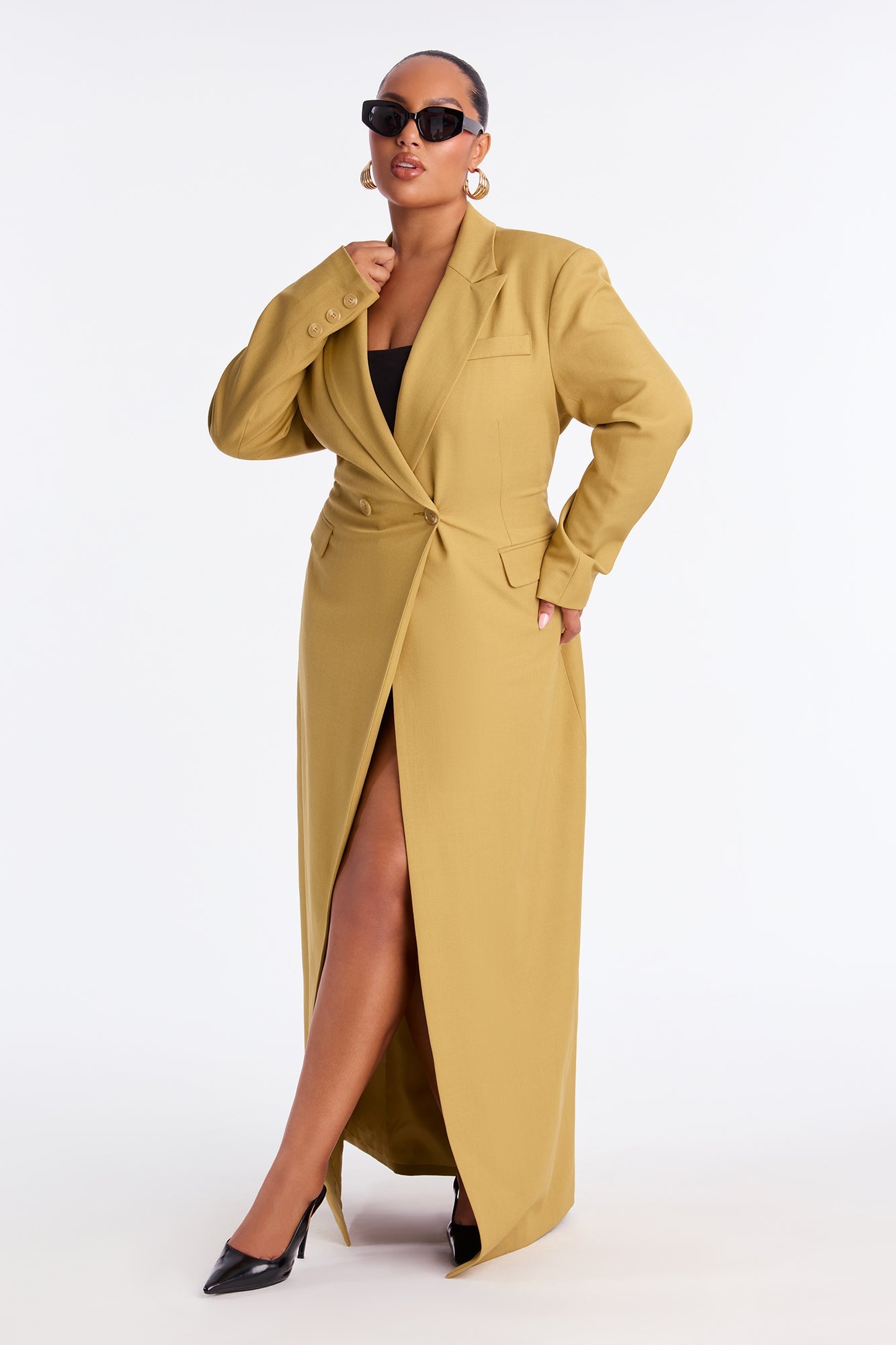 Wescott Double Breasted Crepe Coat - Mustard