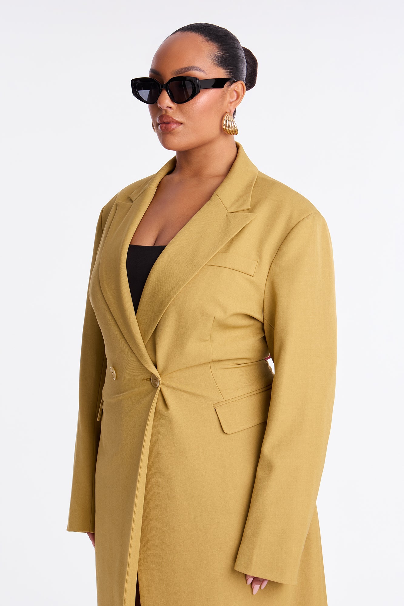 Wescott Double Breasted Crepe Coat - Mustard