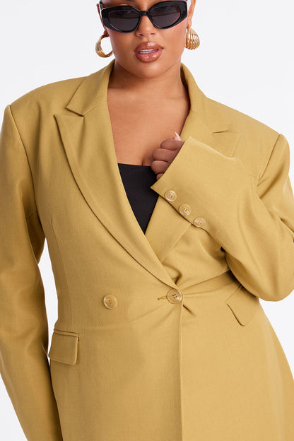 Wescott Double Breasted Crepe Coat - Mustard
