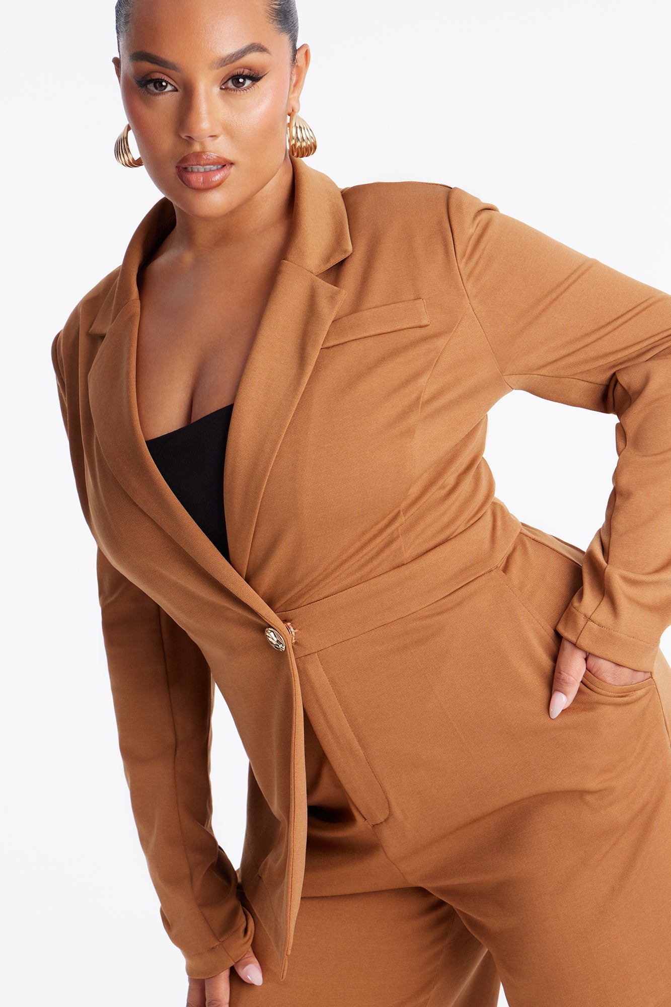 Lana Blazer Wide Leg Jumpsuit - Camel