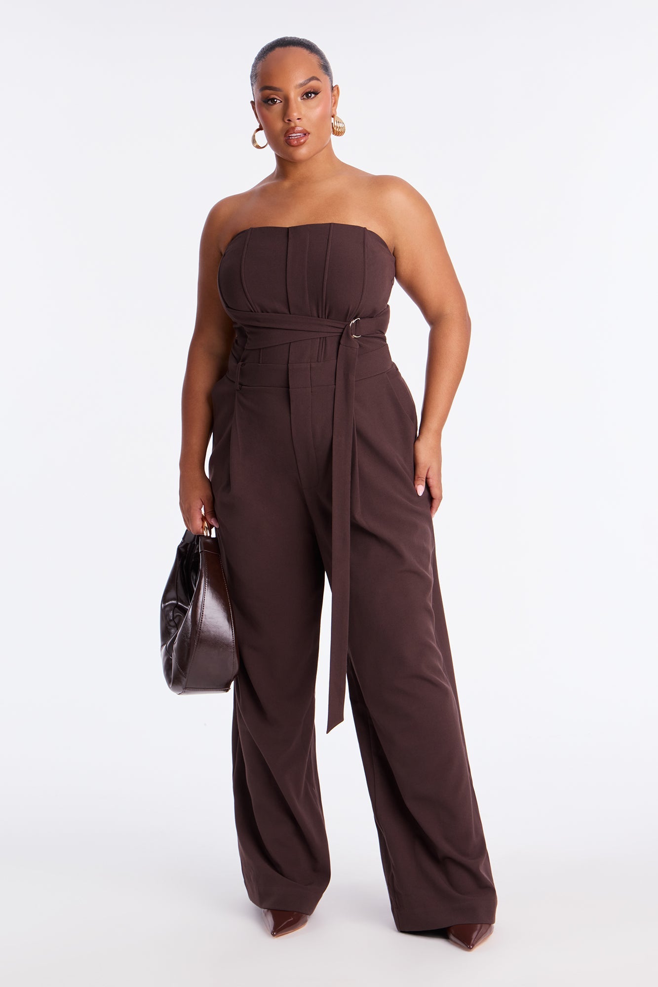 Late For Work Wide Leg Jumpsuit - Chocolate