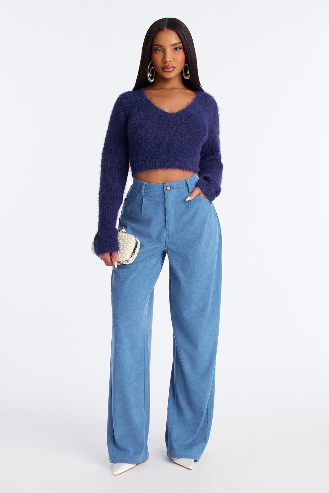 Everyday Casual Corduroy Wide Leg Pant 32″ - Blue