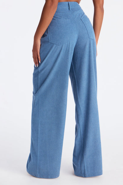 Everyday Casual Corduroy Wide Leg Pant 32″ - Blue