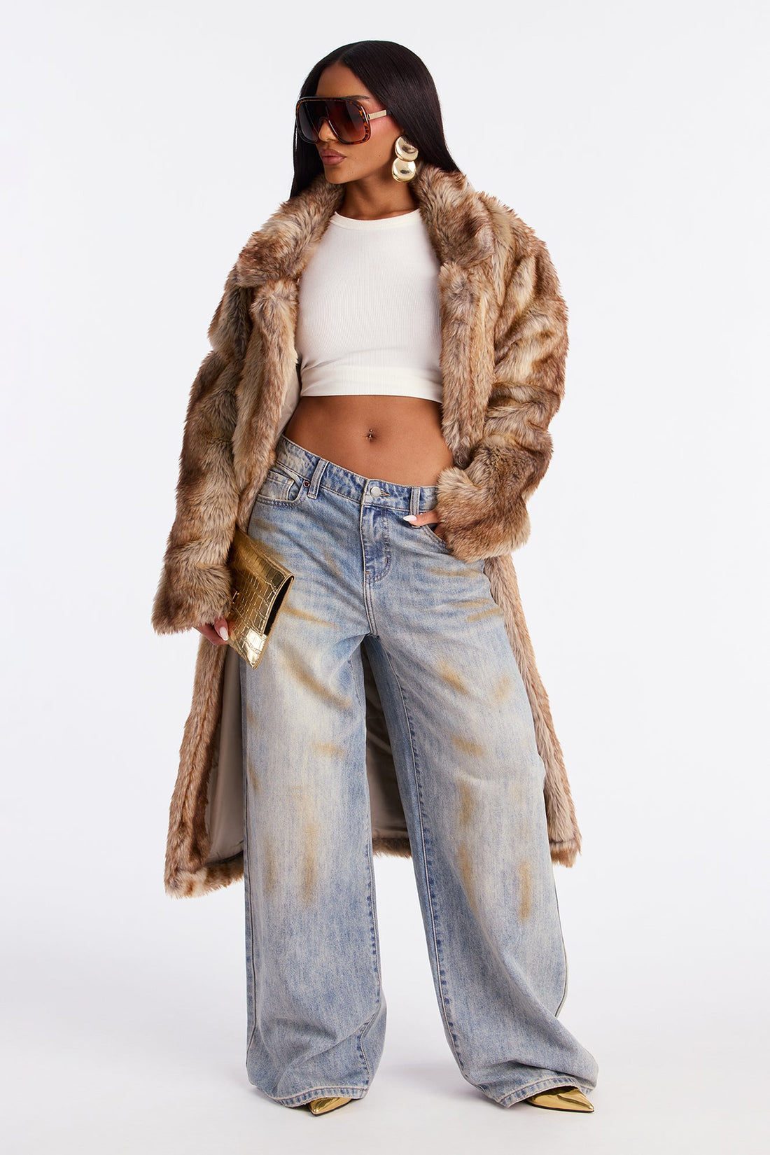 Breezy Nights Faux Fur Coat - Brown/combo