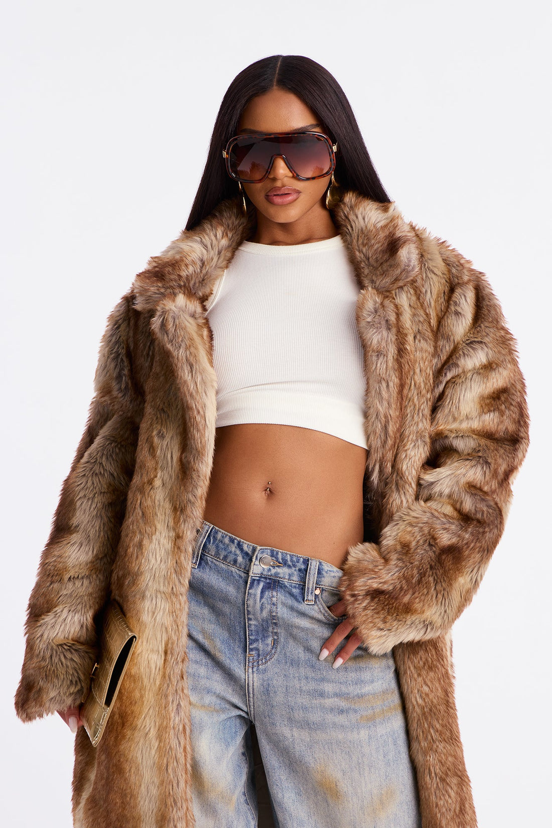 Breezy Nights Faux Fur Coat - Brown/combo