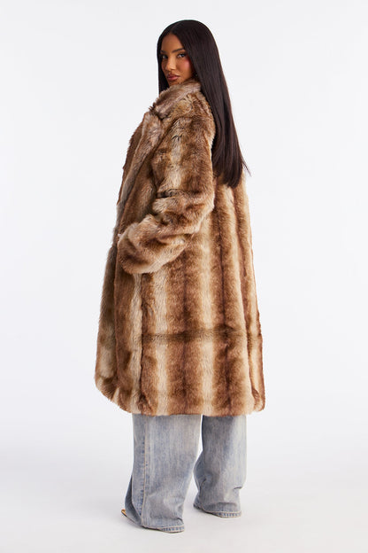 Breezy Nights Faux Fur Coat - Brown/combo