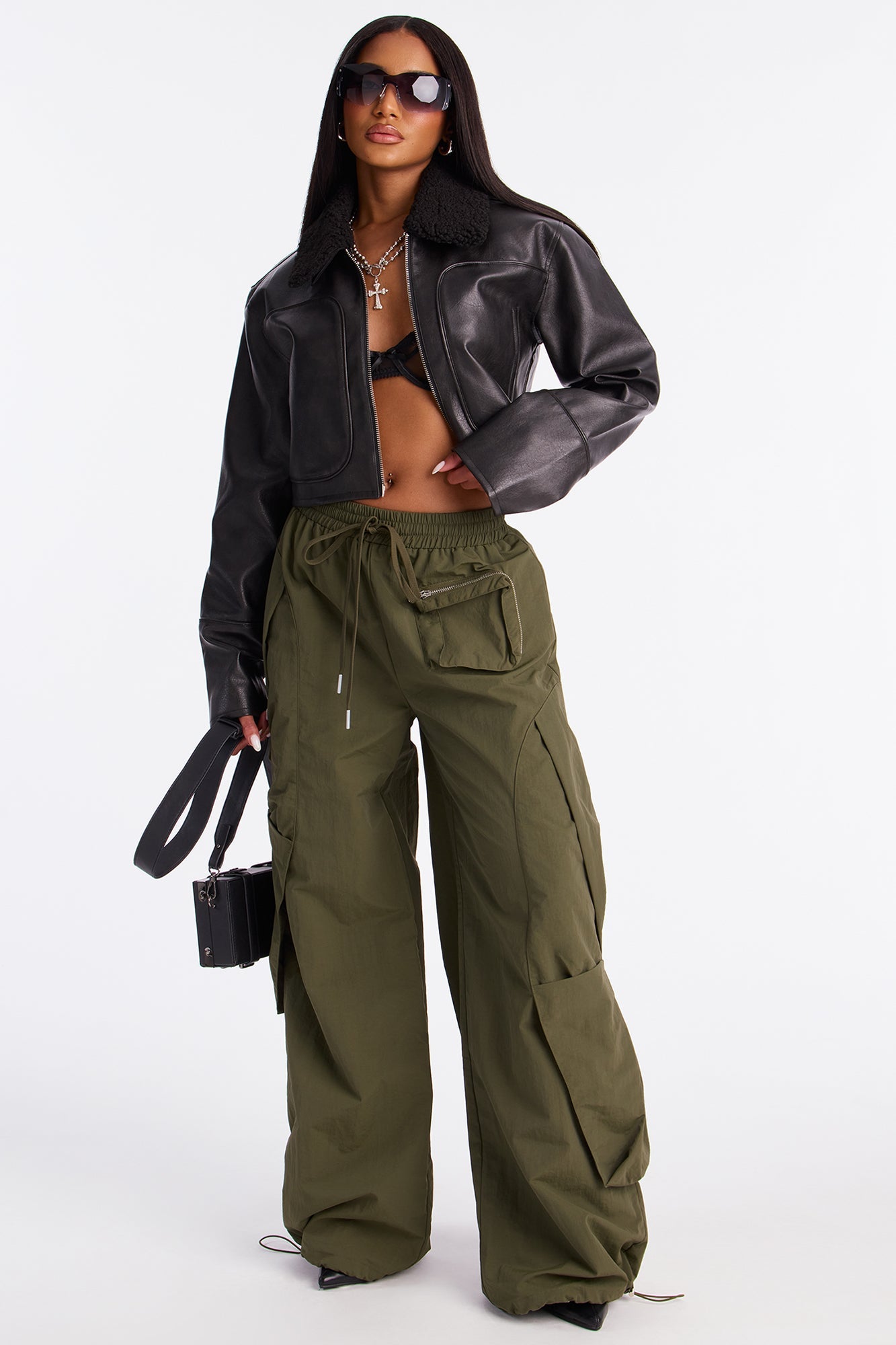 Mind Your Own Business Parachute Jogger - Military Green