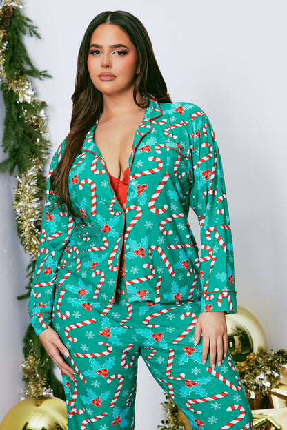 Candy Canes And Holly PJ Pant Set - Green/combo