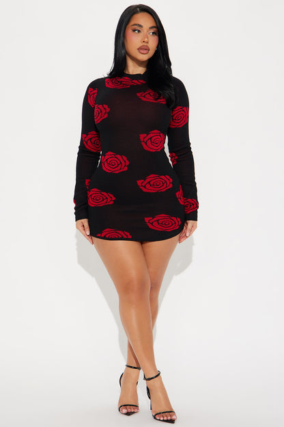 Julianna Sweater Mini Dress - Red/combo